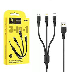 USB kabel 3v1 USB-C, microUSB a Lightning 1 m, 2,4 A, Quick Charge QC 3.0 Denmen D05E