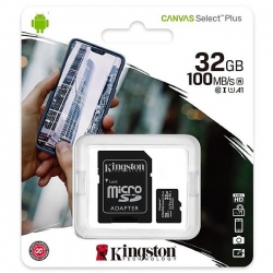 Paměťová karta Kingston Canvas Select Plus micro SDHC 32GB UHS-I  100 MB/s Class 10 + adaptér