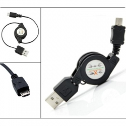Kabel USB A-microUSB, 0,7m, svinovací, plochý, černý