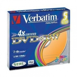 Verbatim DVD+RW 4.7Gb 4X Color Slim Case, 5ks