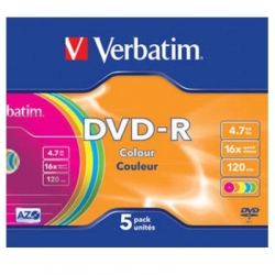 Verbatim DVD-R 4.7Gb 16X Colour Slim Case 5ks