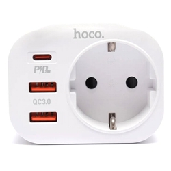 Multifunkční zásuvka EU 2xUSB QC 3.0 18W + 1xUSB-C PD 3.0 20W + 230V Hoco NS3