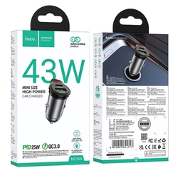 Hoco NZ16A autonabíječka 43W USB-A + USB-C PD QC 3.0 rychlonabíječka do auta