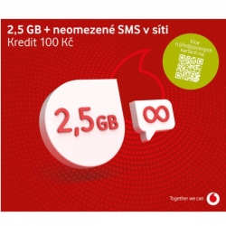 Vodafone SIM karta kredit 100, neomezené volání, SMS a internet 2.5Gb
