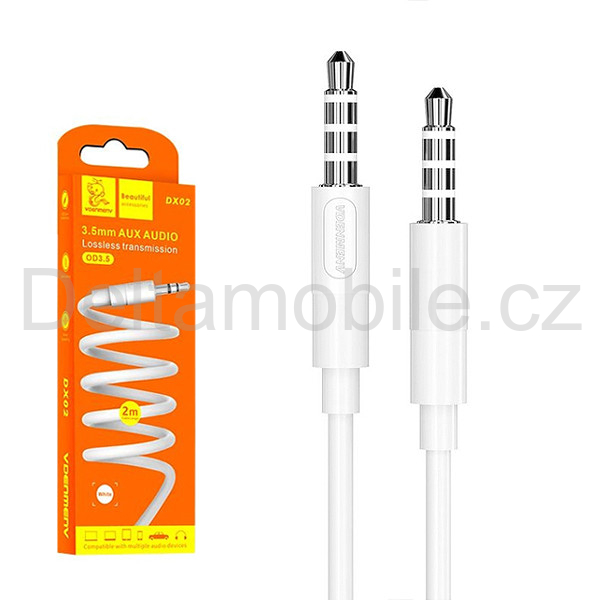 Stereo audio kabel Jack 3,5 mm – Jack 3,5 mm, 2 m, bílý Denmen DX02W