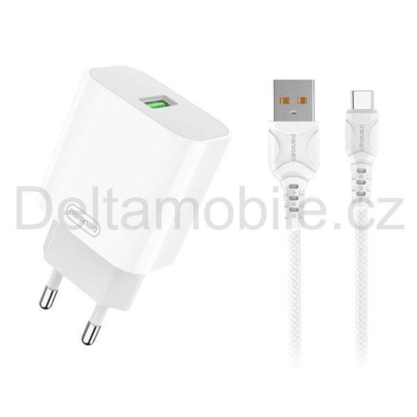 Síťová nabíječka USB 18 W s USB-C kabelem 1 m, 3,6 A, PD a QC 3.0 Denmen DC07T