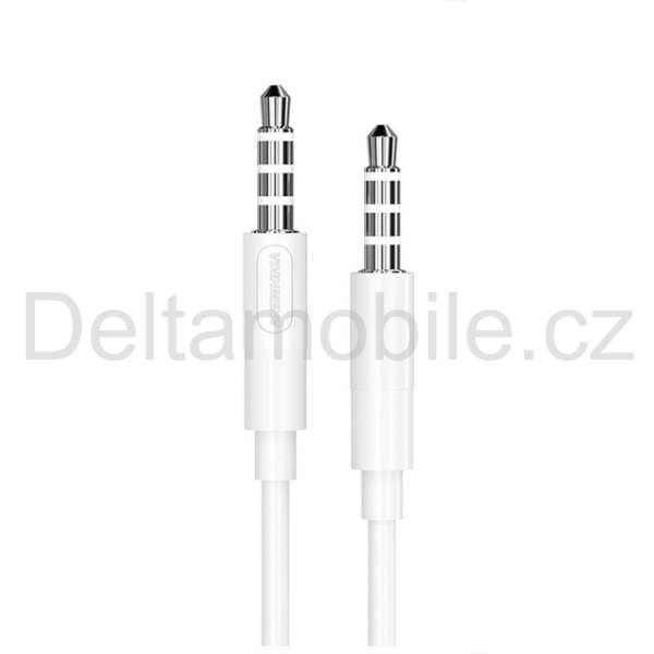 Stereo audio kabel Jack 3,5 mm – Jack 3,5 mm, 2 m, bílý Denmen DX02W