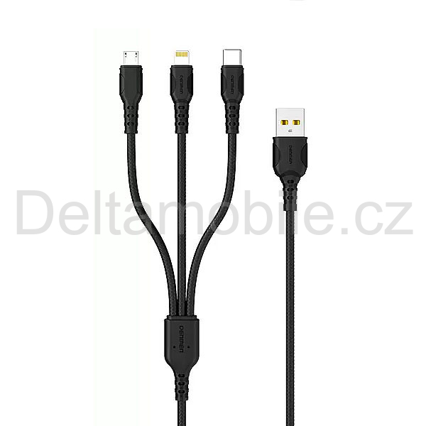 USB kabel 3v1 USB-C / microUSB / Lightning 1 m, 2,4 A, Quick Charge QC 3.0 Denmen D05E