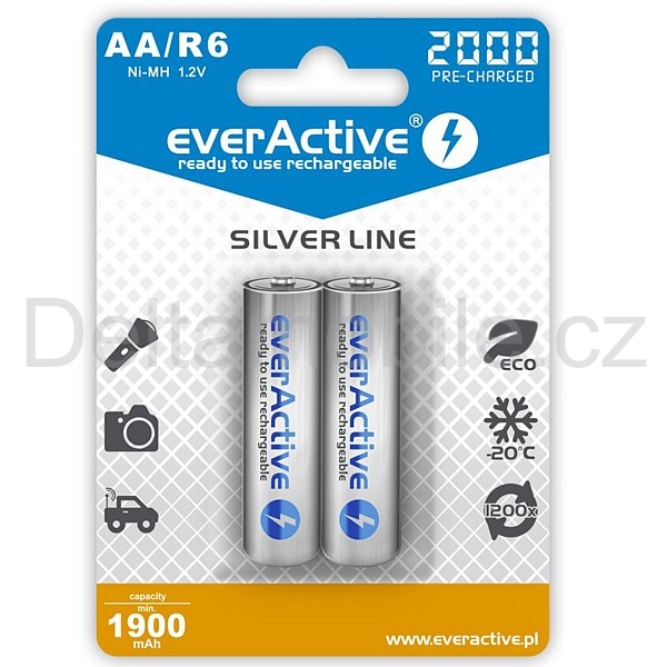 Nabíjecí baterie EverActive R6/AA Ni-MH 2000 mAh, blistr 2 ks