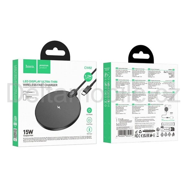 Bezdrátová nabíječka Qi 15 W s LED displejem HOCO CW62 